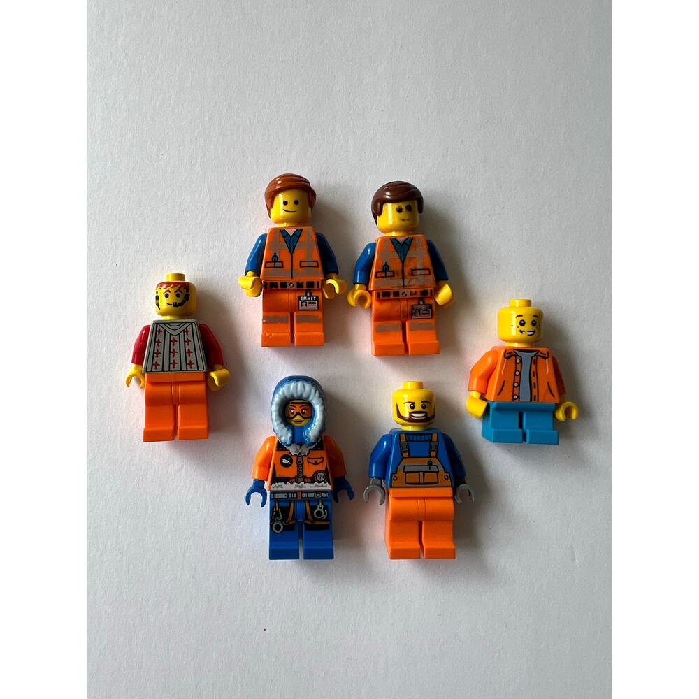 LEGO Minifigure Lot Emmet x2 Arctic Explorer Construction Worker Bundle 6 Total